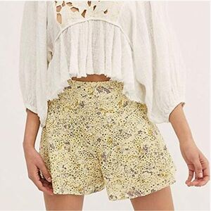 Free People Shallow Waters Cotton Yellow Lace Eyelet High Waist Swing Hem Sz 2